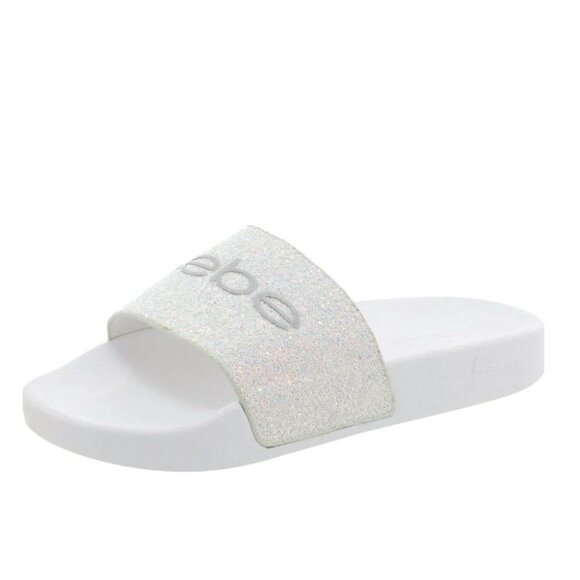 bebe Shoes - Bebe Fraida Slide Sandals White Sparkle Glitter Slides Size 6M New in Box